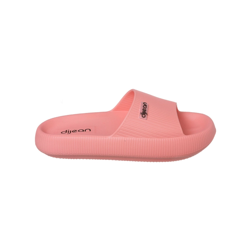 Na imagem, lindo chinelo slide Zen Dijean, na cor coral, solado extremamente macio feito todo em EVA.