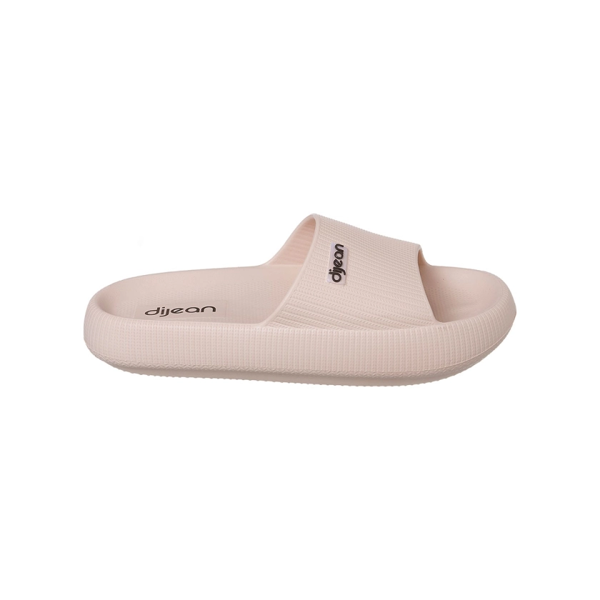 Na imagem, lindo chinelo slide Zen Dijean, na cor rosa blush, solado extremamente macio feito todo em EVA.
