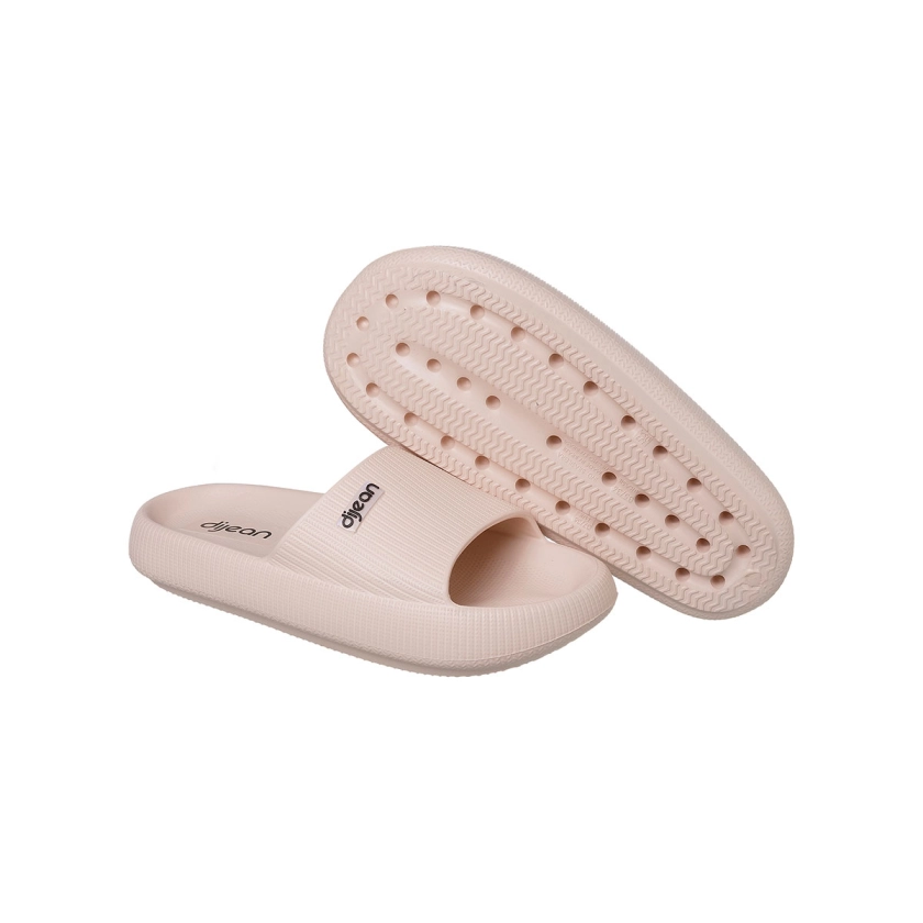 Na imagem, lindo chinelo slide Zen Dijean, na cor rosa blush, solado extremamente macio feito todo em EVA.