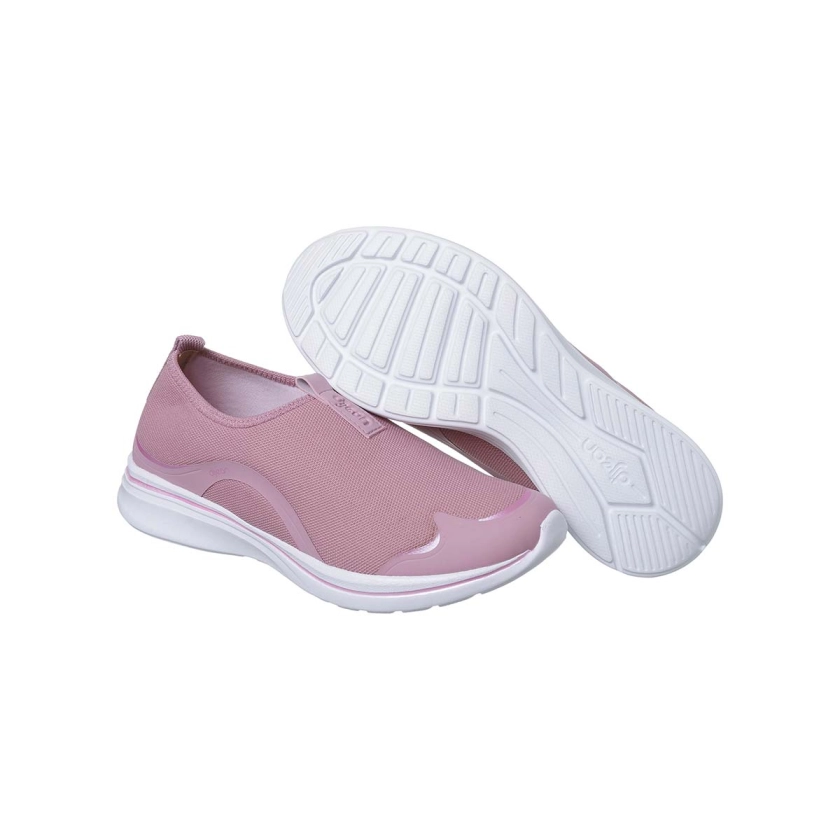 Na imagem, lindo tênis calce fácil feminino Dijean na cor rose, básico e super confortável para o dia a dia,