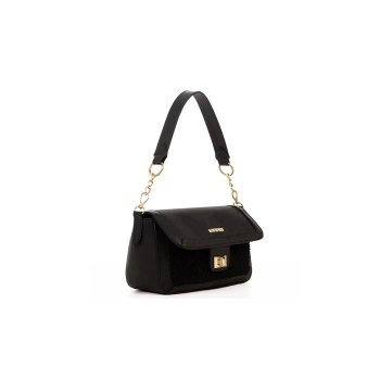 Bolsa Feminina Rafitthy Preta Alça Detalhe Dourado