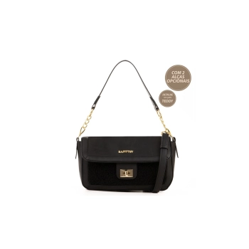 Bolsa Feminina Rafitthy Preta Alça Detalhe Dourado