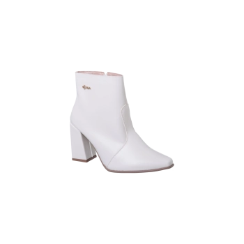 Bota Cano Curto Feminina Dijean Bico Fino Zíper Off White