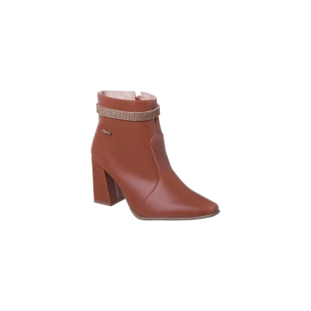 Bota Cano Curto Feminina Dijean Detalhe em Strass Zíper Caramelo