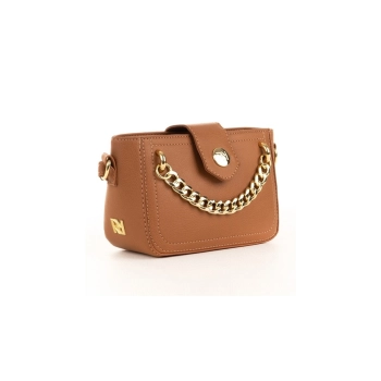 Mini Bolsa Feminina Rafitthy Caramelo Detalhe Corrente Dourada 