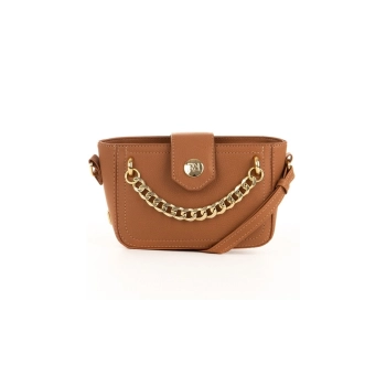 Mini Bolsa Feminina Rafitthy Caramelo Detalhe Corrente Dourada 