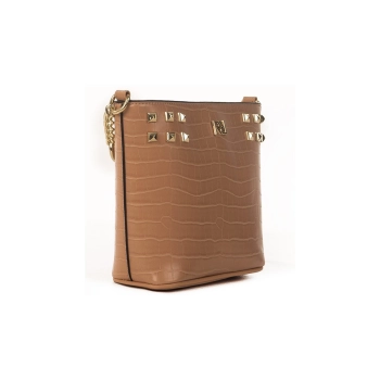 Mini Bolsa Feminina Rafitthy Marrom Detalhes Dourados