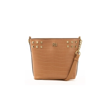 Mini Bolsa Feminina Rafitthy Marrom Detalhes Dourados