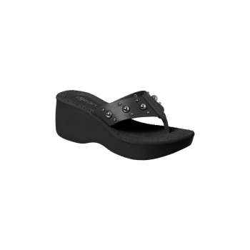 Tamanco Plataforma Feminino Dijean Preto com Correia Larga e Rebites